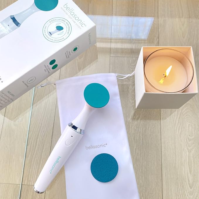 Bellasonic Electric Foot File + Callus Remover with Unique Oscillating Head – File & Smooth Dry, Hardened & Cracked Skin on Heels & Toes – Salon Quality Pedicure at Home w/Portable, Rechargeable Set