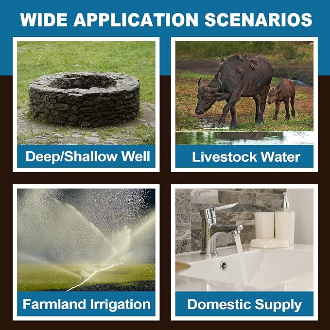 WASSERMANN 4" Deep Well Submersible Pump with 10FT Cable, 1HP, 230V/60HZ, 33GPM, 190FT Head, Stainless Steel Submersible Well Pumps Borehole Water Pump for Home, Factories, Irrigation, Farmland