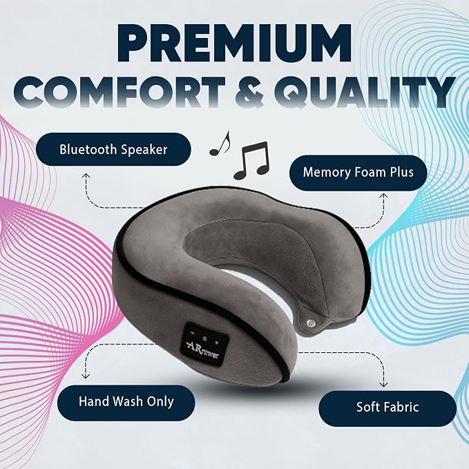 Bluetooth Music Neck Pillow Plus+ Thicker Support Wireless Bluetooth Speaker Suitable Airplane,Train,Car,Office,Outdoor Camping for Sleeping, Resting The Best Travel Essentials. (Dark Gray)