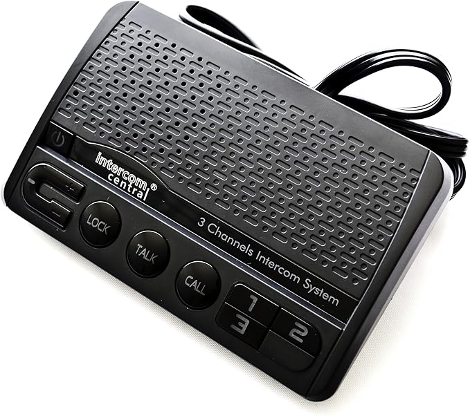 Intercom Central® GROUND wire Power-line 3 CHANNELS Intercom System, Black Two Stations Set.