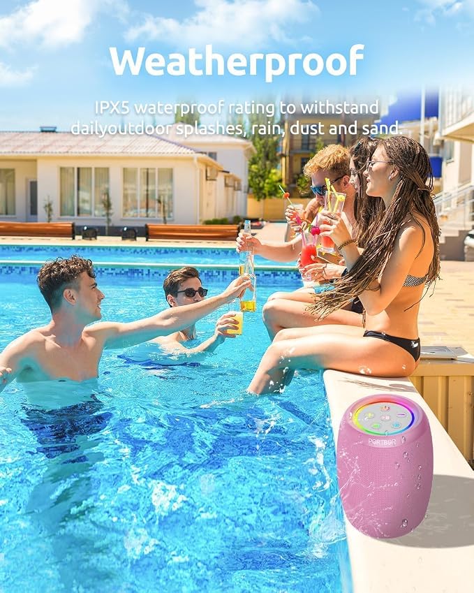 Portable Bluetooth Speaker with Lights, Powerful Stereo Loud Sound Wireless Small Speaker, IPX5 Waterproof, BT5.3, TWS Pairing, for Outdoor/Home/Party/Beach/Shower, Birthday Holiday Electronic Gift