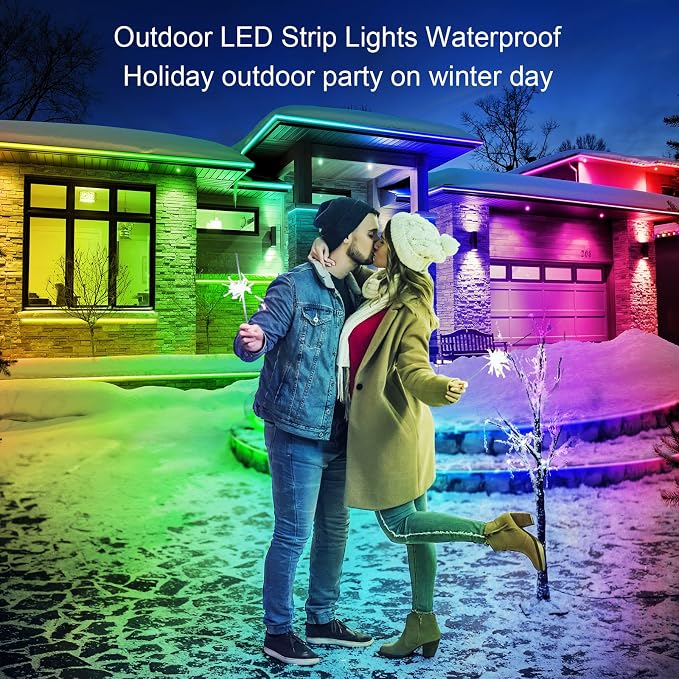 LETIANPAI 500ft Outdoor LED Strip Lights Waterproof 1 Roll,IP68 Outside Led Light Strips with App and Remote,Music Sync RGB Exterior Rope Self Adhesive Back for Deck,Balcony,Pool