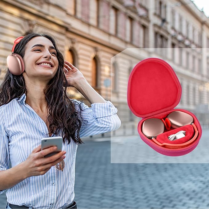 co2CREA Hard Case with Sleep Mode Replacement for Apple AirPods Max 2 / AirPods Max Wireless Over-Ear Headphones (Rose Red Case + Inside Red)