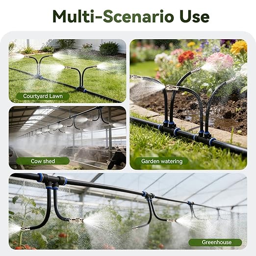 100Ft 1/2" Tubing High-Flow Drip Irrigation System, 360° Adjustable Garden Watering System with 60 Nozzles, Dual-Side Watering Kit for Raised Beds, Greenhouses & Efficient Plant Irrigation