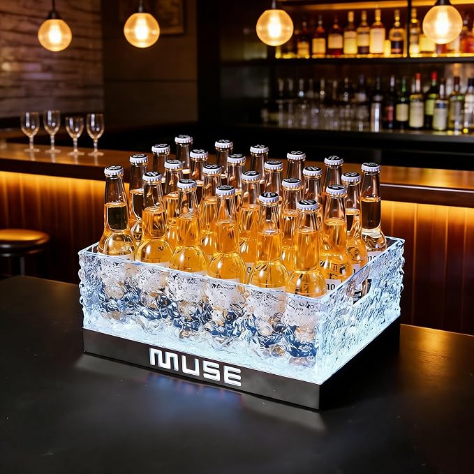 WILON LED Ice Bucket for Parties Large Capacity | Clear Plastic Drink Cooler with RGB Lights & Remote for Beer Wine Champagne Home Bar Essential Leakproof & Easy to Clean