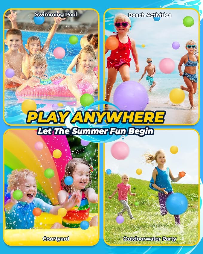 Reusable Water Balloons:16 Pack Refillable Water Bomb Splash Balls Self Sealing Quick Fill - Latex-Free Silicone Water Toys for Kids Adults - Water Games Outside Beach Pool Party