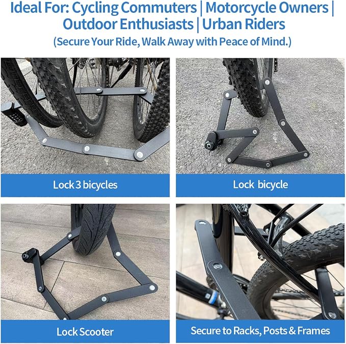 Bike Chain Lock, Combination Folding Bike Lock for Key-Free Convenience, Heavy Duty Bicycle Lock with Adjustable Secure Links for E-Bike, Scooter and Electric Scooter, Easy to Carry & Use