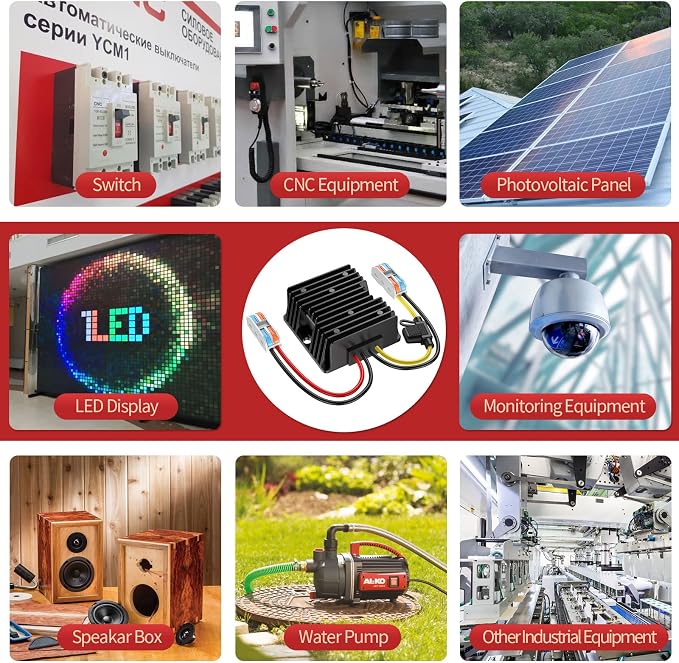24VDC to 12VDC Converter 15A 180W, 18V to 12V with Fuse, Waterproof and Wire Terminal Block, for Cart LED Light Truck Vehicle Boat Solar System (Accepts DC 15-40V Inputs)