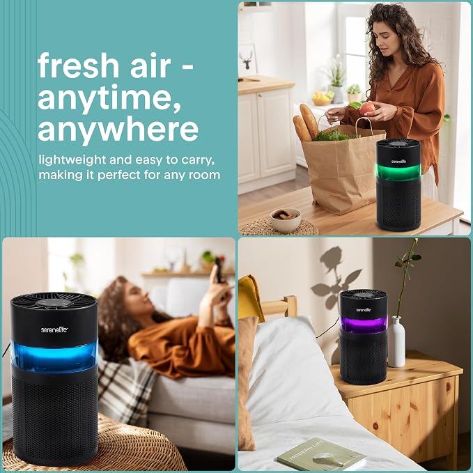SereneLife HEPA Air Purifier for Home, Compact Quiet Air Purifier with Filter Replacement Alert, Touch Controls, Aroma Box, 2 Fan Speeds & Timer, Suitable for Bedroom or Office Use