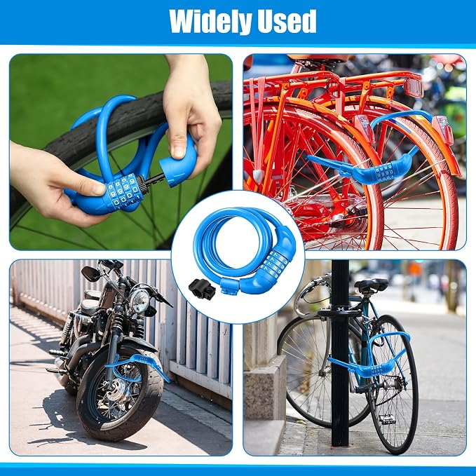 Hotop 8 Pcs Bike Locks Bulk High Security 4 Digit Heavy Duty Bicycle Cable Locks with Mounting Bracket 4 Ft Resettable Coiling Bike Lock with Combination, 1/2 Inch Diameter(Blue)
