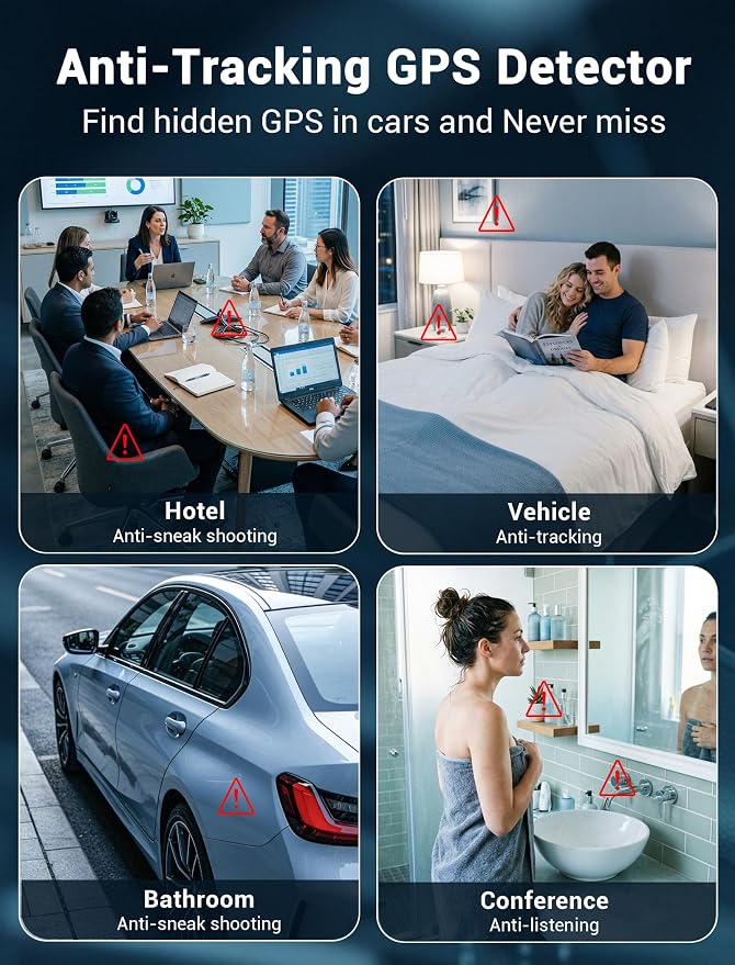 Hidden Camera Detectors, 3-in-1 GPS Tracker Detector, Bug Detector, Ultra-Long Battery Life, RF Detector for Airbnb, Hotels, Bathroom, Home, Office
