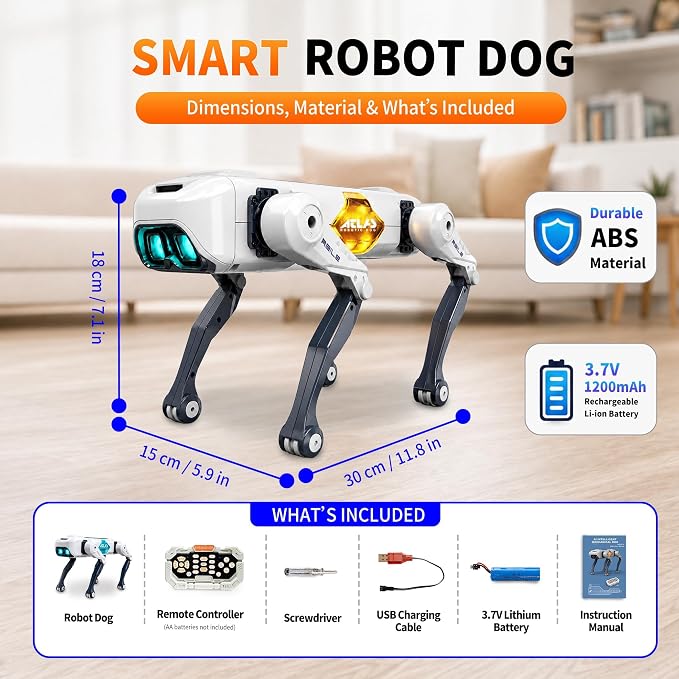 Robot Dog Toy for Kids, Smart Robotic Dog Puppy with Color-Changing LED Eyes & Side Lights, Remote Control Dog Toy with App Control, Voice Commands, Programming Mode & Fun Moves, Ages 3+