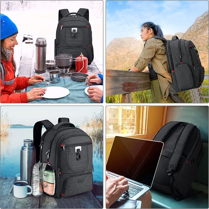 Lunch Backpack, Insulated Cooler Lunch Bag Backpack, Large Travel 17.3 Laptop Back Pack Sturdy Computer College School Bookbag for Women Men for Men Women Work Hiking Picnic