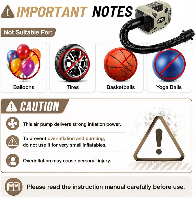600W Electric Air Pump for Inflatables, High Power Air Mattress Pump with 6 Nozzles, Quick Inflate & Deflate Air Pump for Pool Floats, Vacuum Storage Bags, Swim Rings, Inflatable Toys