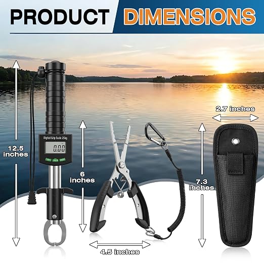 Digital Fish Scale with Fish Gripper, Waterproof Fishs Scales Digital Weight with LCD, 55lb Capacity, Portable Fishs Weigh Kit & Fishings Accessories for Fly& Ice Fishing, Fishing Gear - Gift for Men