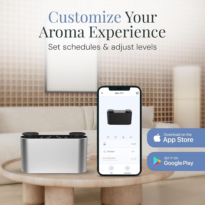 The Mini Duo Smart Scent Air Machine, Waterless Aroma Diffuser with Bluetooth App Control & Dual Nozzle, 2x10mL Refillable Bottles, Rechargeable Battery, Covers Up to 100 sq. ft