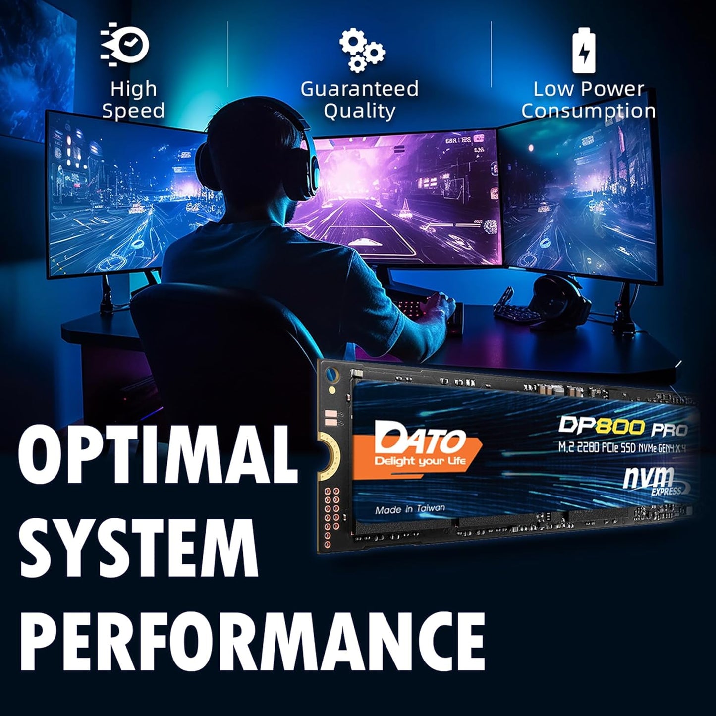 DATO M.2 2280 SSD 1TB, PCIe Gen4 x4 NVMe SSD Internal Solid State Drive for Gaming and Creators, Compatible with Desktop and Laptop, Up to 5100/4600 MB/s - DP800 Pro