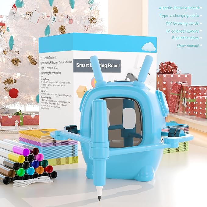 Art Enlightenment Drawing Robot: Educational Interactive Learning Toy for Kids - Auto Painting Machine with 192 Cards & Pens - Montessori Gifts for 3-8 Year Old