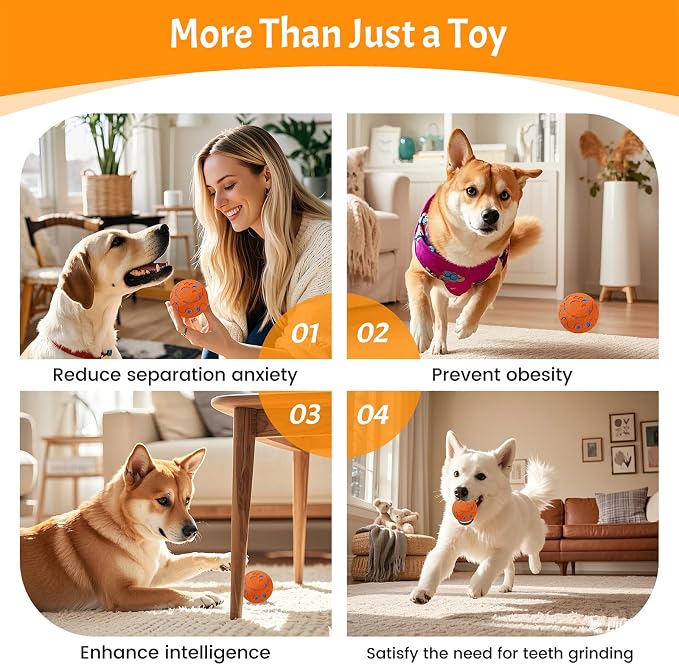 Moving Dog Toy, Interactive, Bouncing and Rotating, Silent Foam Material, IP54 Waterproof Rating, Smart Active Rolling, Stimulation Toys for Medium and to Keep Them Busy (Remote Orange)