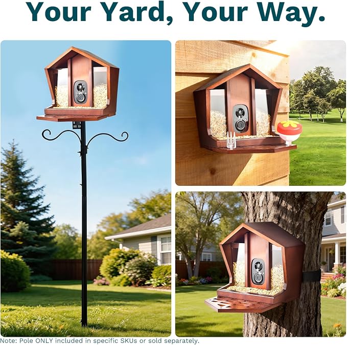 Smart Bird Feeder with Camera Solar Powered AI Identification 10,000+ Bird 2K UHD Video Live Instant Arrival Alerts and Real-Time Motion Detection Weatherproof Bamboo for Outdoor Birds Lovers