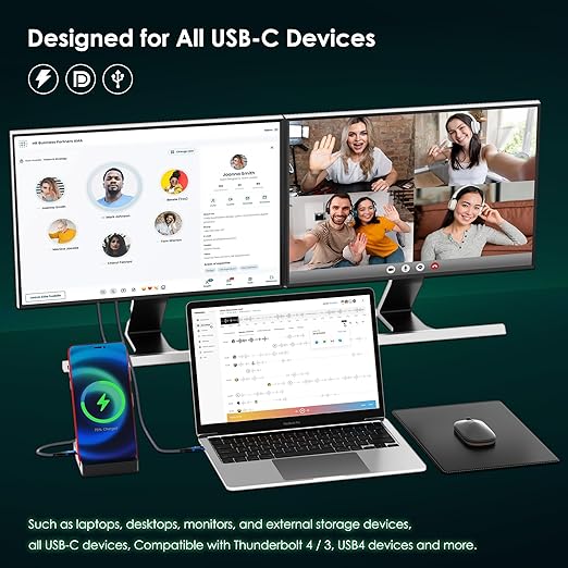 40Gbps for Thunderbolt 4 Cable 5FT, 240W Charging, 8K@60Hz, 4K@144Hz, USB C Display Cable, USB4 Cable for iPhone 17, MacBook Air, iPad, Samsung, Mac mini M4 / M4 Pro
