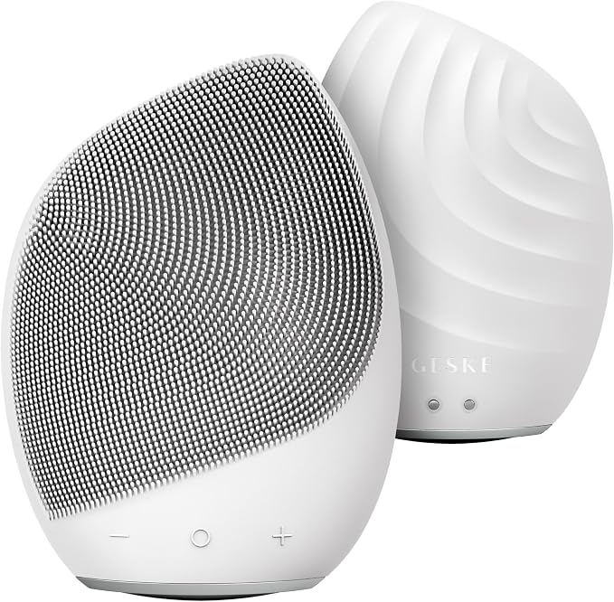 GESKE SmartAppGuided™ Sonic Facial Brush 5 in 1 | Vibrating Electric Facial Cleansing Brush | Soft Silicone Brush | Professional Facial Cleanser | Skin Cleanser & Exfoliator | Face Massager