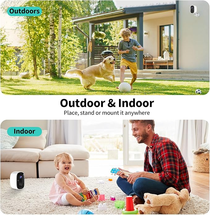2K UHD Smart Wireless Security Camera Indoor/Outdoor,Battery Powered WiFi Camera with Color Night Vision, Motion Detection, 2-Way Audio, Weatherproof, Cloud/SD Storage for Home Security (2.4GHz Only)