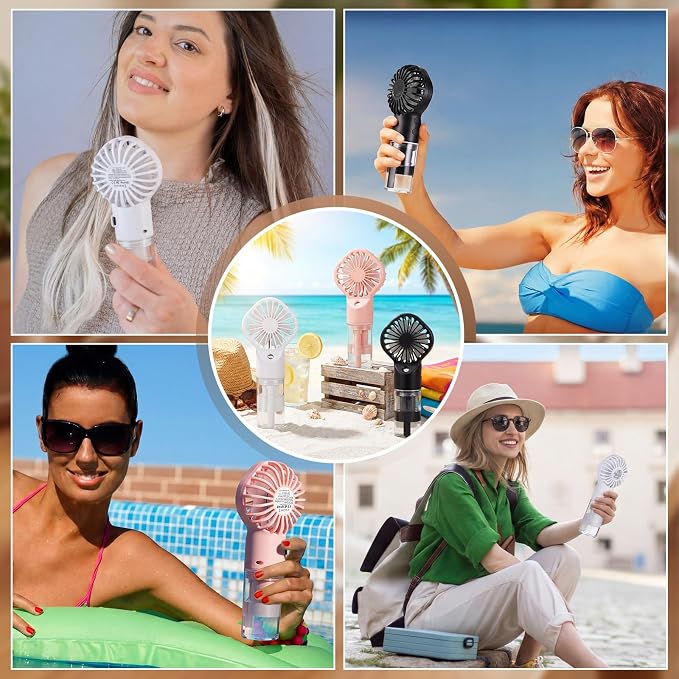 9 Pack Misting Fans Portable Rechargeable Handheld Spray Fans with 25ml Water Tank 4-speed Personal Cooling Fan, USB-c Mini Handheld Fan for Travel Outdoor Sport Office Home Summer Gifts