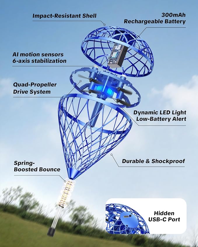 Flystars Flying Bouncing Toys, Next-Gen Pro 2025 Cosmic Globe Flying Orb Ball Motion-Control Hover Spinner with 3D Flips, Cool Valentine's Day Gift Toy for Kids 6+ Boys Girls Teens