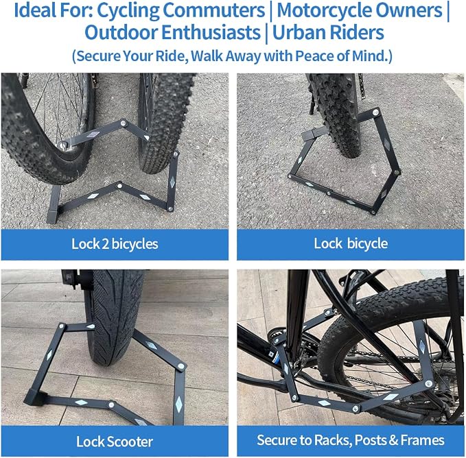 Folding Bike Chain Lock with Key for High Security, Heavy Duty Bicycle Lock with Solid Links for Bike, E-Bike, Scooter and Electric Scooter, Portable and Adjustable Design