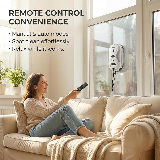 Automatic Window Cleaning Robot, Window Cleaner Robot Auto Dual Spray, 2026 Model Robot Limpia Vidrios AI Path Planning, 3000Pa Suction, Remote Control, Edge Detection for Streak-Free Glass - SS1