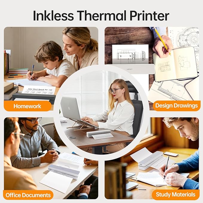 PRT Portable Printer Wireless for Travel, Support 8.5x11 US Letter&A4 Thermal Paper, Bluetooth Thermal Printer, Compatible with Android and iOS Phone & Laptop, Inkless Printer, White