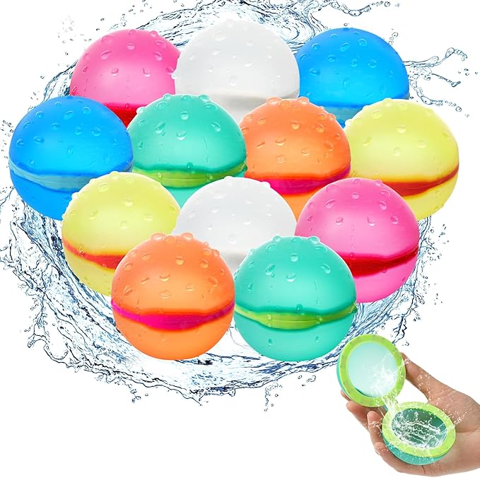 Reusable Water Balloons,Magnetic Self Sealing Quick Refill Water Balloons for Kids,Outdoor Summer Pool Beach Water Bomb Toys Refillable Used for Summer Party Favors Gifts (12 color)