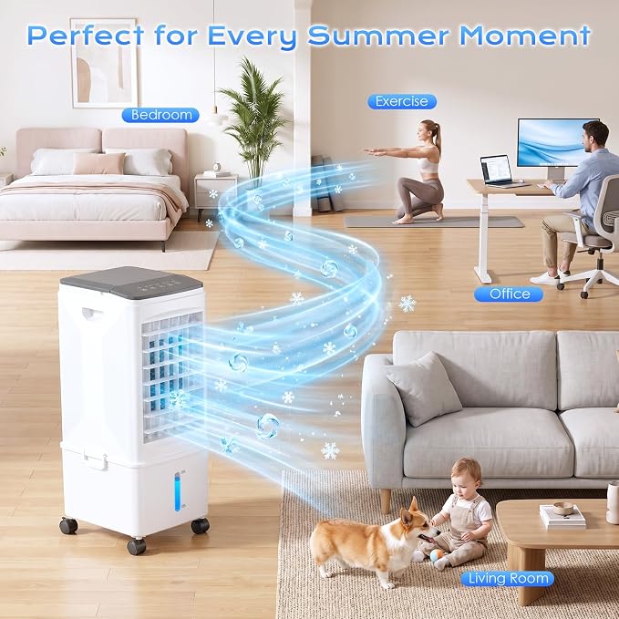 Portable Air Conditioners, Portable AC Unit, Evaporative Air Cooler w/2.5Gal Tank, Fast Cooling, 3 Speeds, Windowless Air Conditioner w/7H Timer, Swamp Cooler for Room Home Office Garage