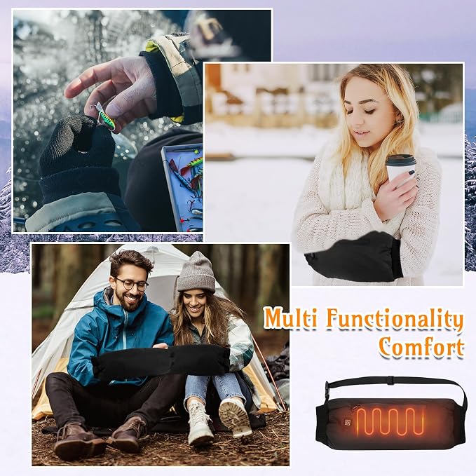 Mudder 1 or 2 Pack Heated Hand Warmer Muff with Adjustable Belt, USB Powered Electric Heated Muff with 3-Temperature Settings for Football, Hunting, Fishing, Camping, Power Bank Not Included