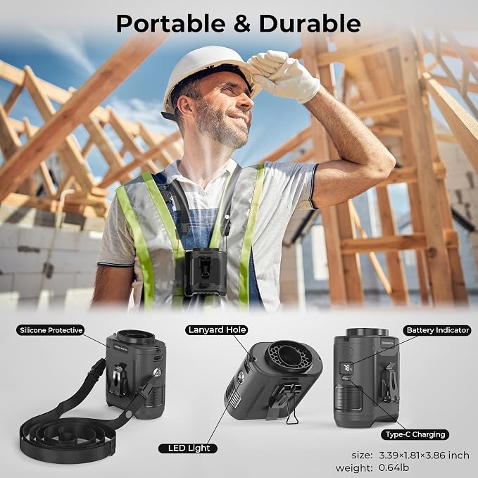 10000mAh Portable Waist Fan, Father Day Gifts for Husband Dad, Blue Collar Worker Belt Clip Fan with Light, Essentials for Camping Gardening, 40H 16000RPM Rechargeable Cooling Gadgets for Men 2026