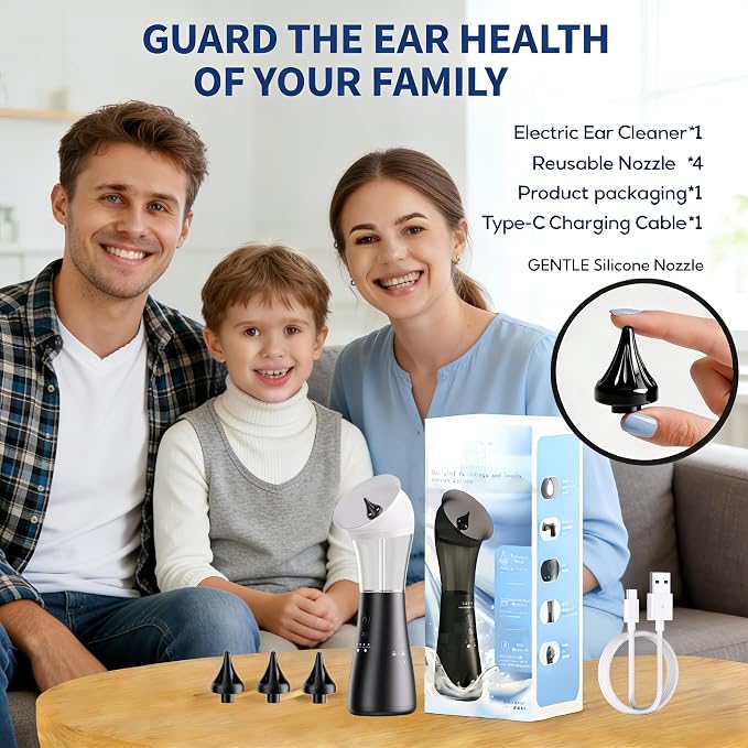 Upgraded Ear Wax Removal Kit, 4-Mode Electric Ear Cleaner - IPX7 Waterproof, Earwax Cleaning Kit with Water Temperature Sensor, 2in1 Waste Tank Design for Home Use(White)