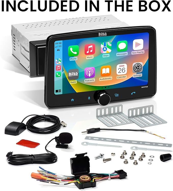 BOSS Audio Systems BCPA8 Single DIN Car Stereo Wireless Apple CarPlay, Android Auto, 8 Inch Touchscreen, Bluetooth, AM/FM Radio Receiver