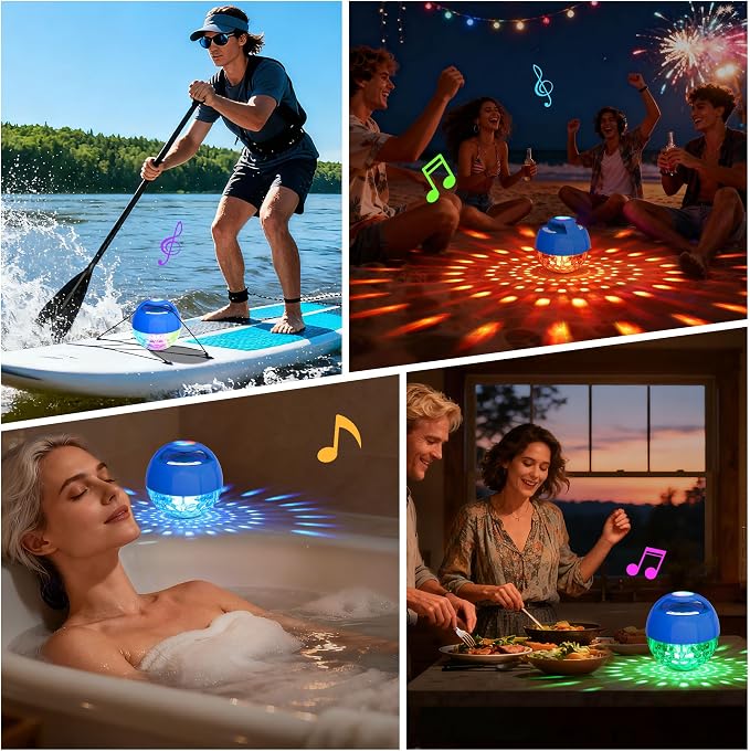 KingSom 2026 Upgraded Floating Pool Speaker with Top Lights,Bluetooth Pool Speaker IP68 Waterproof Hot tub Speakers,Loud Sound Floating Speaker for Pools,BT5.4,24H Playtime Portable Speaker-Dark Blue