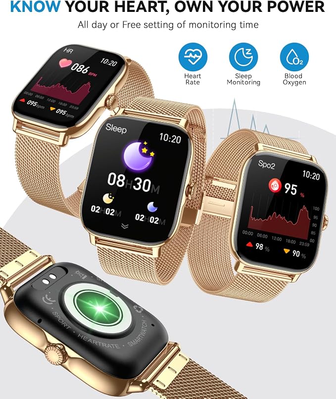 Smart Watches for Women Men (Make/Answer Calls), Steps Counter Fitness Watch for Android iPhone with 120+ Sports, IP68 Waterproof, Sleep Calorie Monitor, Pedometer (Gold)