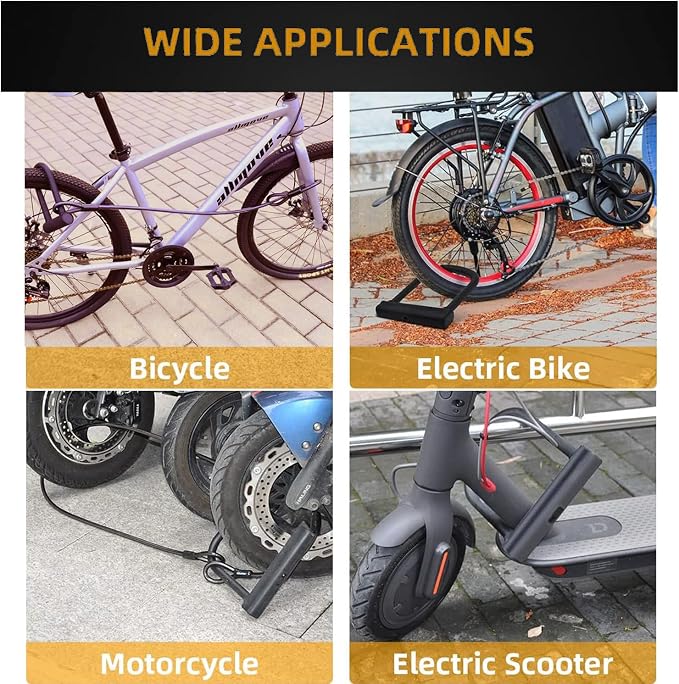 Bike Lock Set with 2 Types of Bicycle Locks, Bike U Lock with 4.9ft Security Steel Cable, Heavy Duty Anti Theft Bicycle U Lock with Mounting Bracket for Road, Mountain, Folding Bike and Scooter