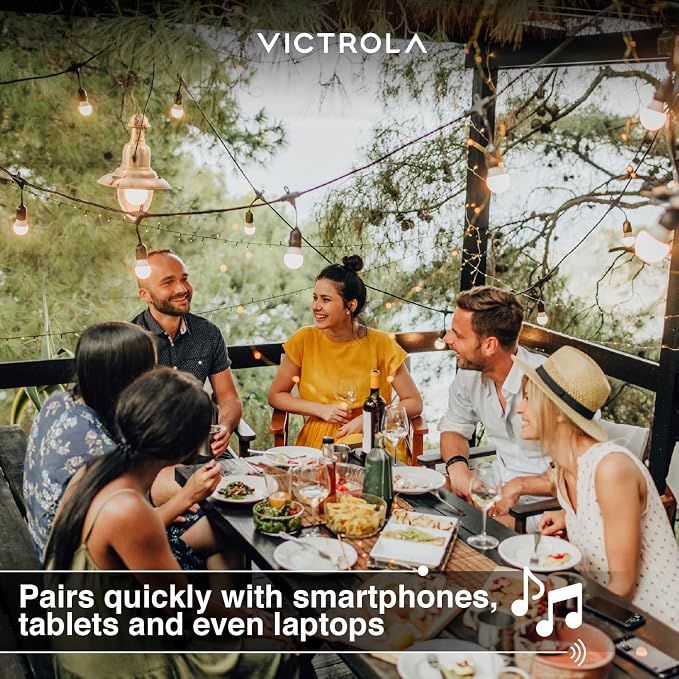 Victrola The Solar Rock Speakers Pair, 14 Hours Playtime, IPX4 Rechargeable Solar Outdoor Bluetooth Speakers for Garden, Patio, Built for All Seasons, Wireless Music Streaming, Sand
