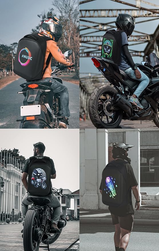 LED Backpack Waterproof with UHD 96 * 128 Pixel LED Display Screen, App Control Customized LED Bag for Motorcycle, 16-inch Laptop, Travel, Advertisement, Graffiti, School, Party (Black)