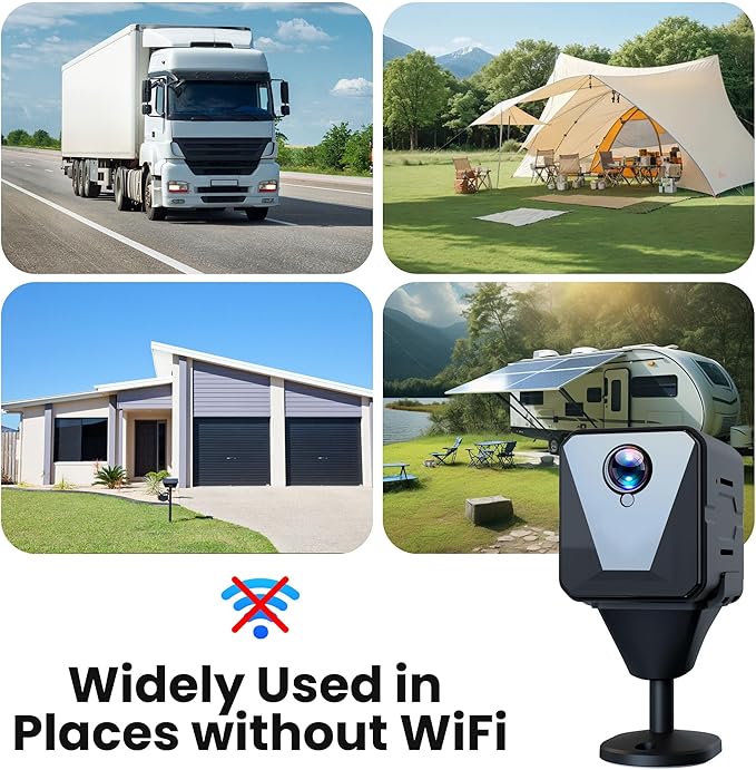 Funstorm 2K No WiFi Cellular Security Camera with SIM Card, Wireless Outdoor Camera, Live View, Motion Detection Alerts, Night Vision, Mini Camera for Car, Truck, RV, Jobsite & Vacant House