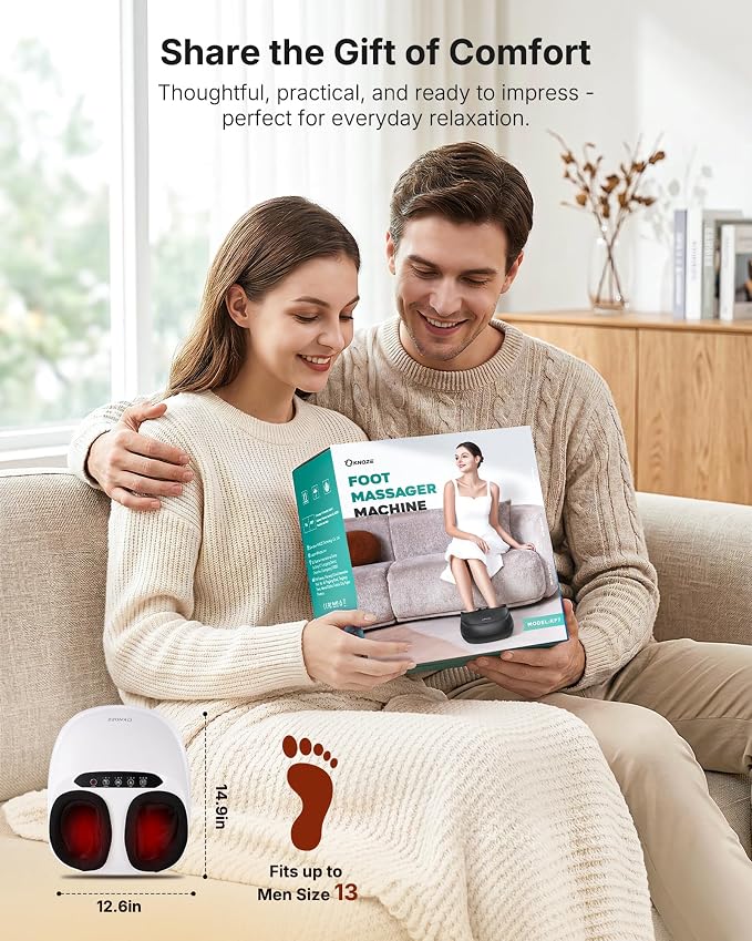 KNQZE Shiatsu Foot Massager with Heat, Compression, Deep Kneading Foot Massage for Plantar Fasciitis Relief, Remote Control, Multi Massage Modes, Auto Shut-Off Timer, FSA Eligible, White