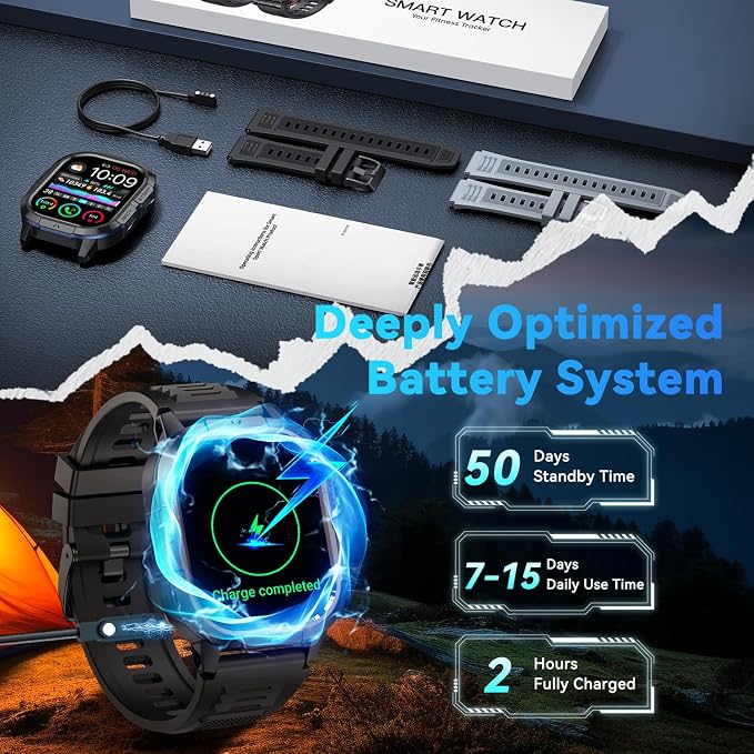 Smart Watch for Men Fitness Tracker: Waterproof Military Digital Mens Watches Make Answer Call Smartwatch Android Phone iPhone Samsung Compatible Step Pedometer Running Sleep SpO2 Heart Rate Monitor