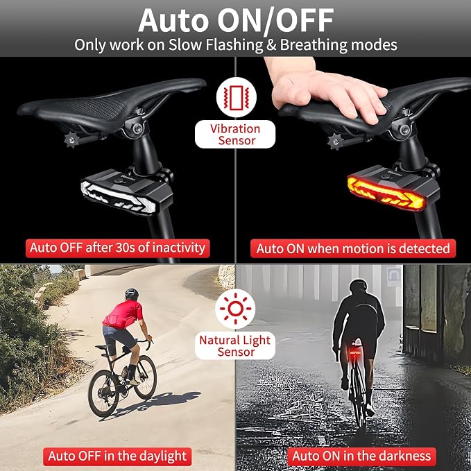 WSDCAM Smart Bike Seat/Bike Basket Tail Light with Turn Signals and Brake Light, Bike Alarm Horn with Remote, Rechargeable Rear Bike Light for Night Riding, Waterproof Bicycle Tail Light with Mount
