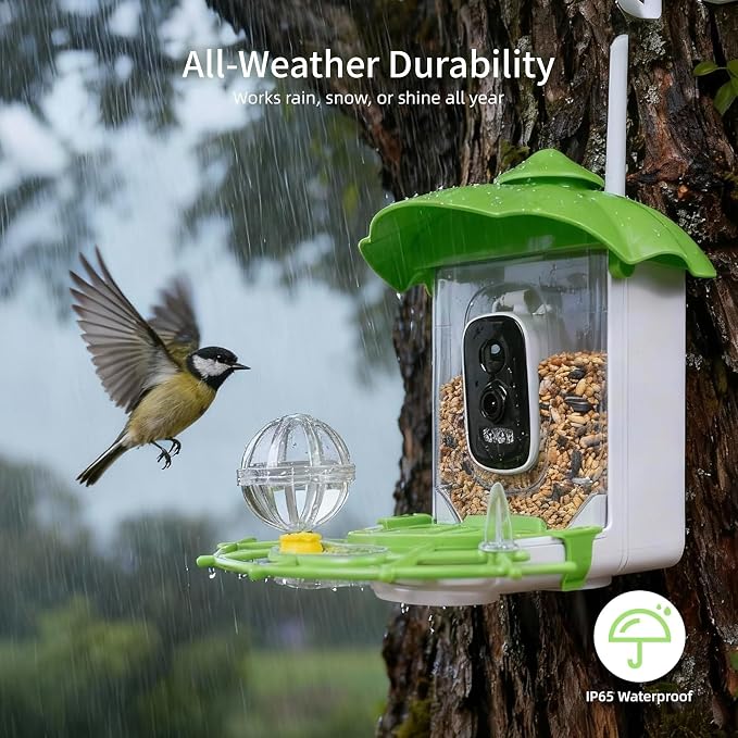 Bird Feeder with Camera,AI Identify Birds Species,2K HD Day/Night Live Stream,Solar Powered 5200mAh Battery,1.8L Hopper, Auto Record Videos, Instant Notifications,Ideal Gift for Family and Bird Lovers
