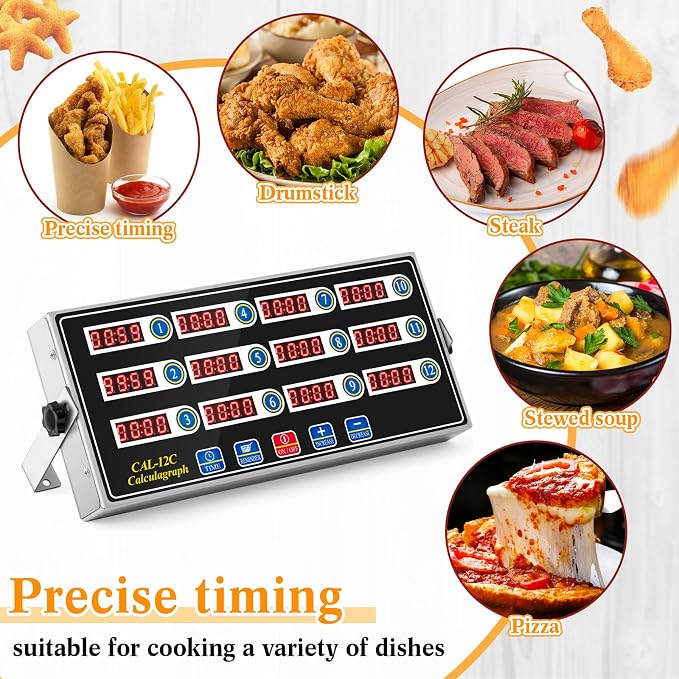 Relaxweex 1 Pack Digital Kitchen Timer, Commercial Cooking Timer with Loud Alarm, Large LCD Display, for Restaurants, Baking, Labs, Multiple Independent Countdown Timers (12 Channel)