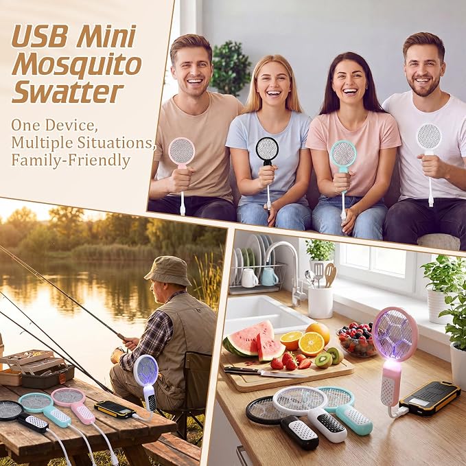 12 Pcs Mini Electric Mosquito Swatter Plug-and-Play USB Bug Attracting Lamp Portable Mosquito Killer Lamp UV Insect Trap Safety Net for Outdoor Gnats, Moths, Fruit Flies (Classic Colors)